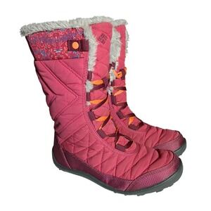 Columbia Minx Mid II Boots Girls Size 3 Kids Omni-Heat Pink Faux Fur Snow